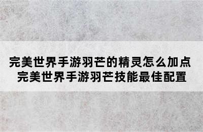 完美世界手游羽芒的精灵怎么加点 完美世界手游羽芒技能最佳配置